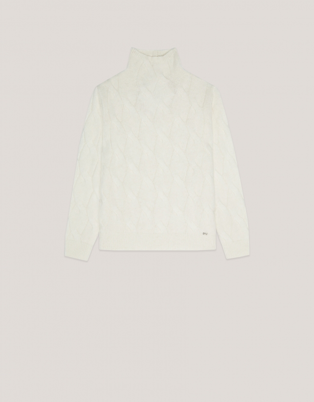 Ivory knit sweater with cable-stitching