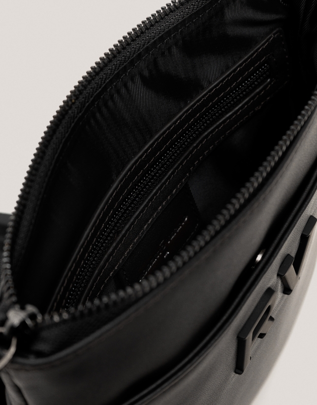 Black leather flat Mim shoulder bag