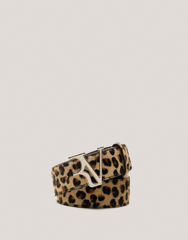 Camel animal print fur belt