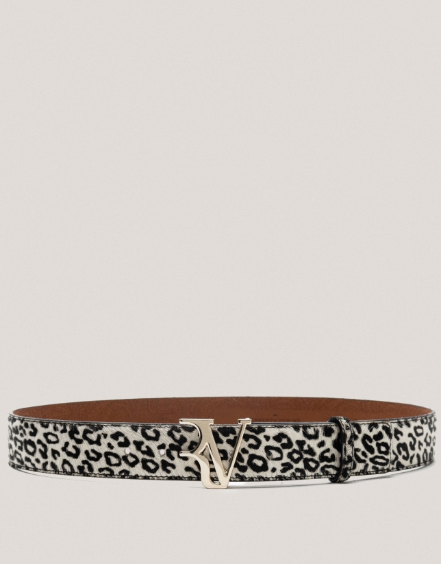 Black and white animal print fur belt