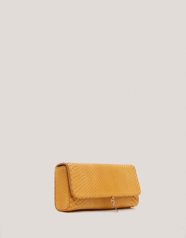 Mustard snakeskin Ariana clutch bag