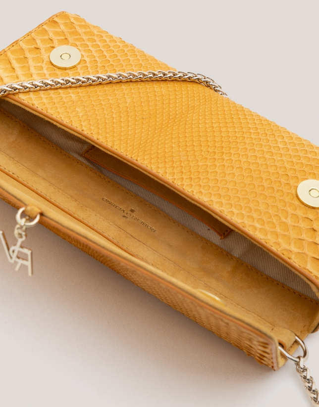 Mustard snakeskin Ariana clutch bag