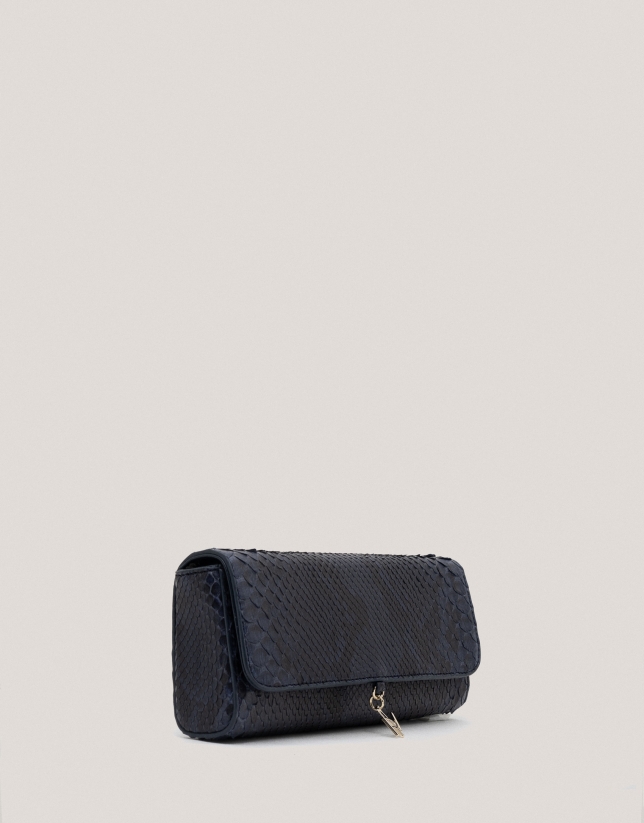 Dark blue snakeskin Ariana clutch bag