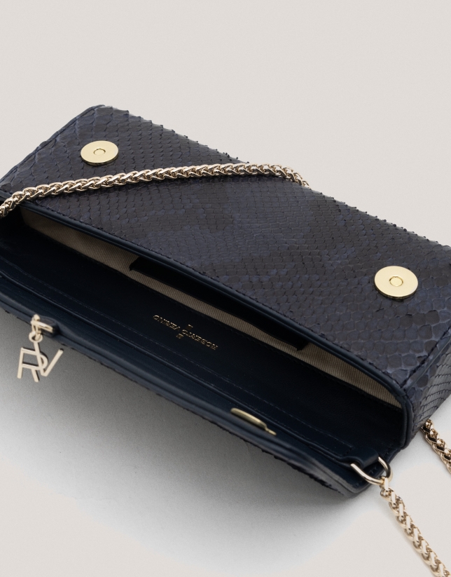 Dark blue snakeskin Ariana clutch bag