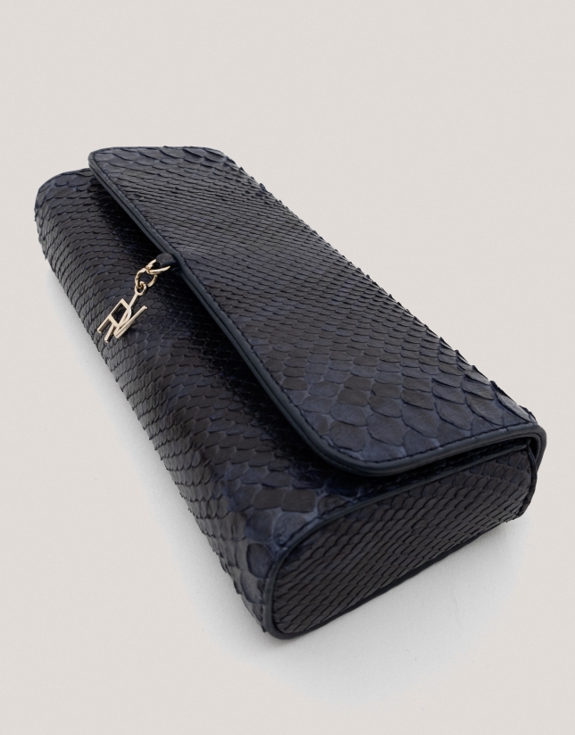 Dark blue snakeskin Ariana clutch bag