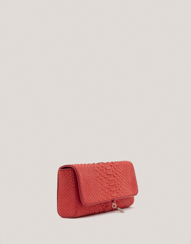 Bolso Clutch Ariana piel serpiente rojo carmesí