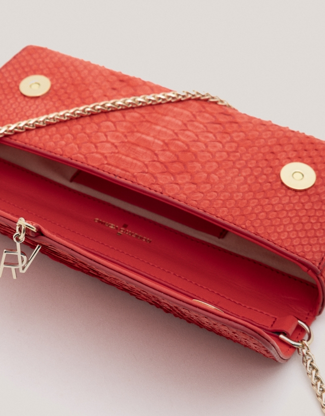 Bolso Clutch Ariana piel serpiente rojo carmesí