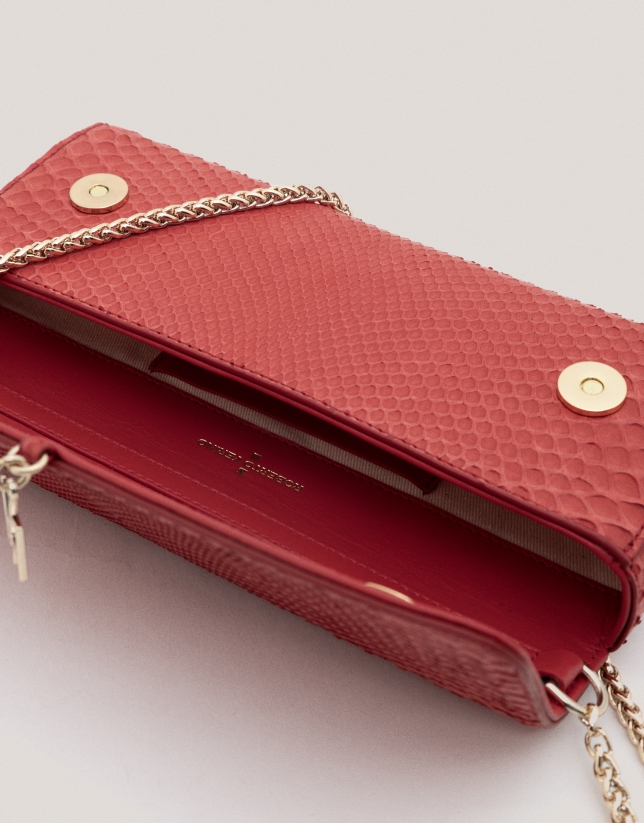 Bolso Clutch Ariana piel serpiente rojo