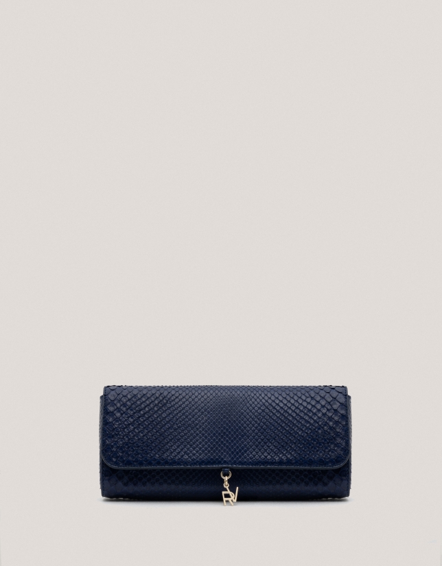 Bolso Clutch Ariana piel serpiente azul