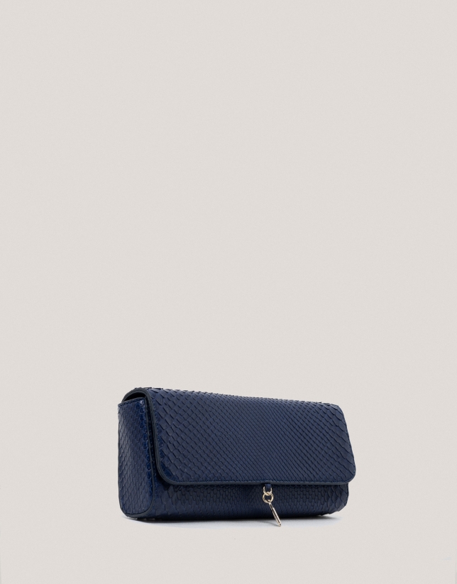 Bolso Clutch Ariana piel serpiente azul