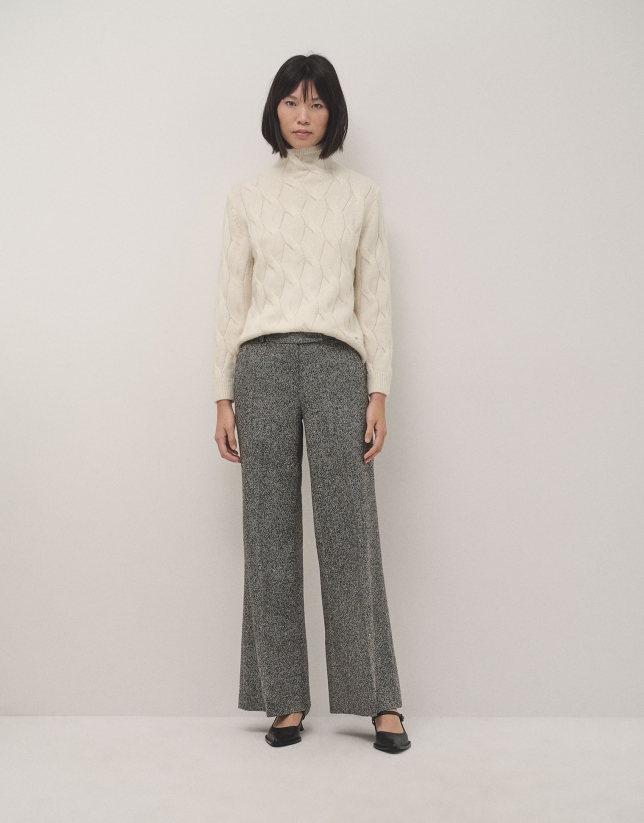 Black and white tweed straight pants