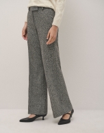 Black and white tweed straight pants