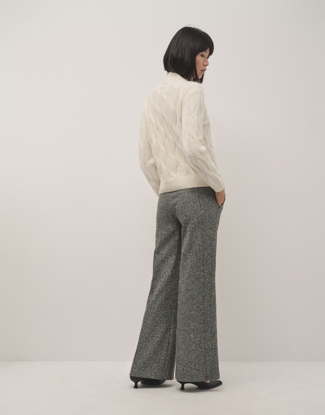 Black and white tweed straight pants