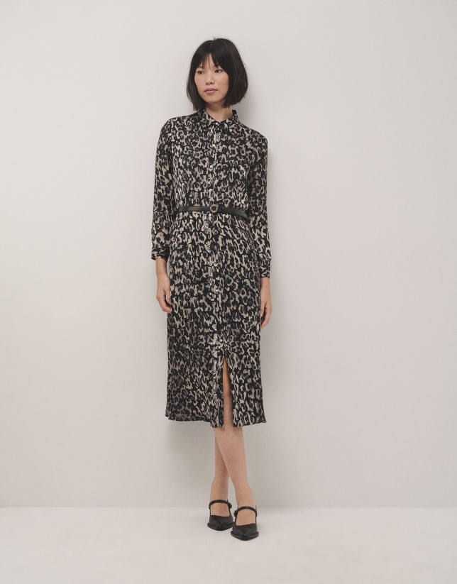 Animal print shirtwaist devoré midi-dress