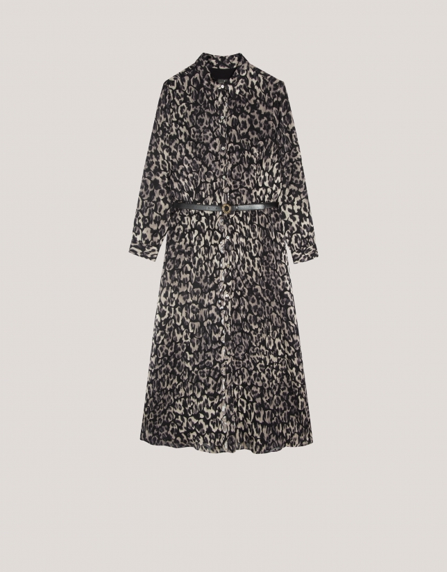 Animal print shirtwaist devoré midi-dress