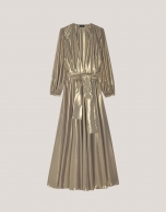 Gilded lamé midi dress with long sleeves