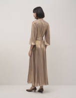 Gilded lamé midi dress with long sleeves