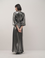 Silver lamé midi dress with long sleeves