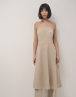 Beige double crepe strapless dress