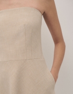 Beige double crepe strapless dress