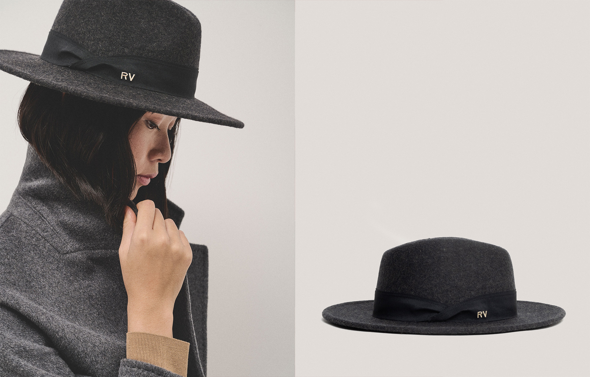 Sombrero ala ancha fieltro gris oscuro